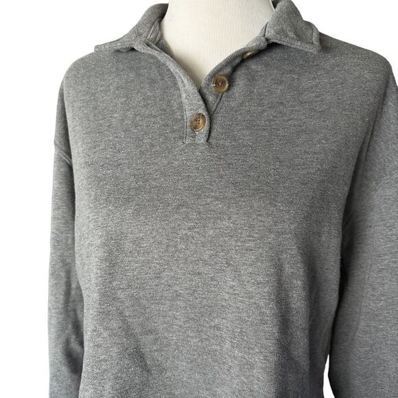 Wild Fable Gray Polo Button Long Sleeved Casual Relaxed Cropped Shirt Top - Picture 5 of 6